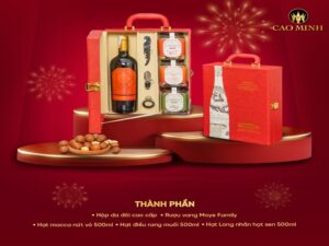 Hộp quà Tết hạt phiên bản bọc da cao cấp - màu đỏ