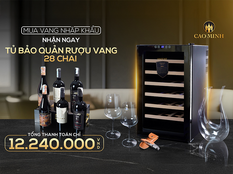 MUA VANG NHẬP KHẨU - NHẬN NGAY TỦ BẢO QUẢN VANG 28 CHAI