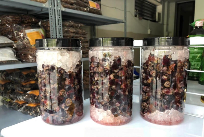 Rửa sạch, đảm bảo còn nguyên quả và để khô ráo, sau đó ngâm với đường để ủ siro