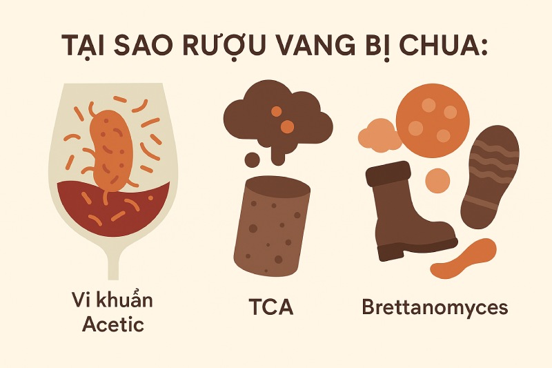 Một số lỗi kỹ thuật trong sản xuất và bảo quản cũng là lý do giải thích tại sao rượu vang bị chua