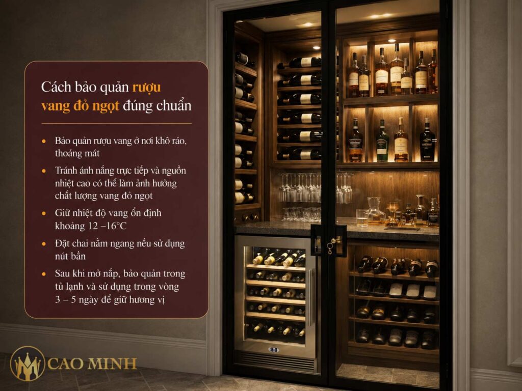 Bảo quản vang đỏ ngọt đúng cách để lưu giữ hương vị, chất lượng