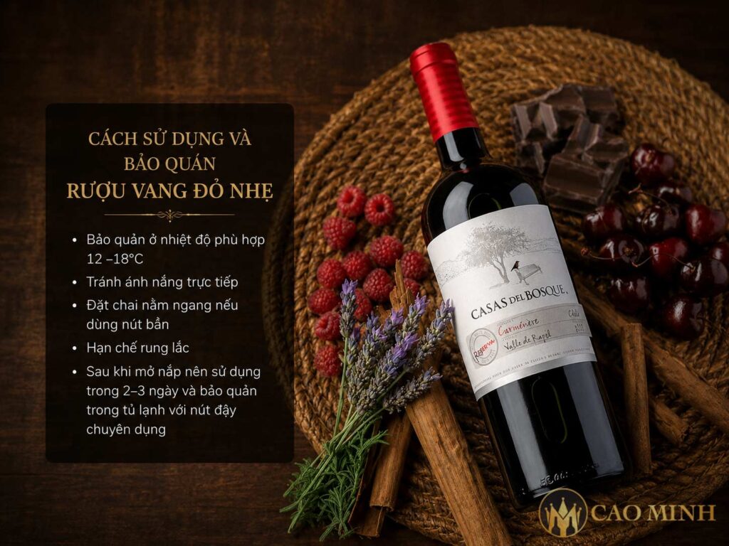 Cách sử dụng và bảo quản rượu vang đỏ nhẹ