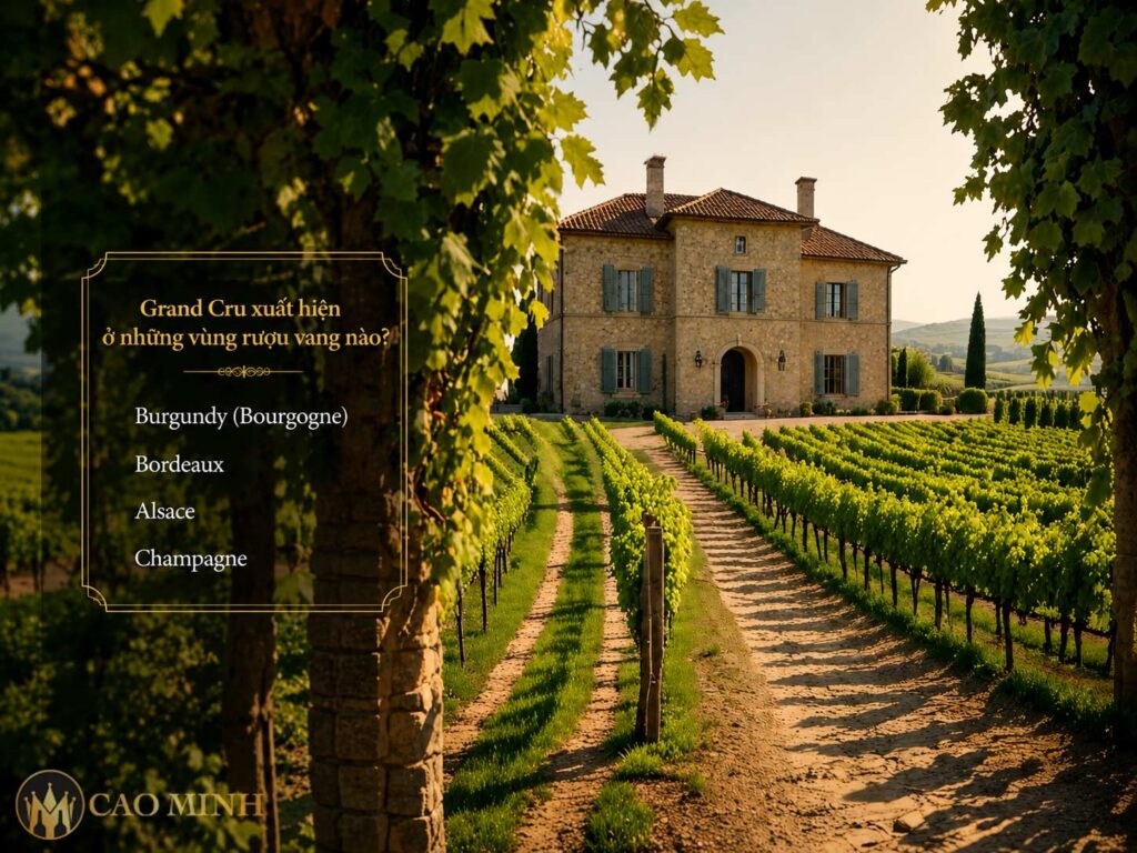 Grand Cru xuất hiện ở những vùng rượu vang nào?
