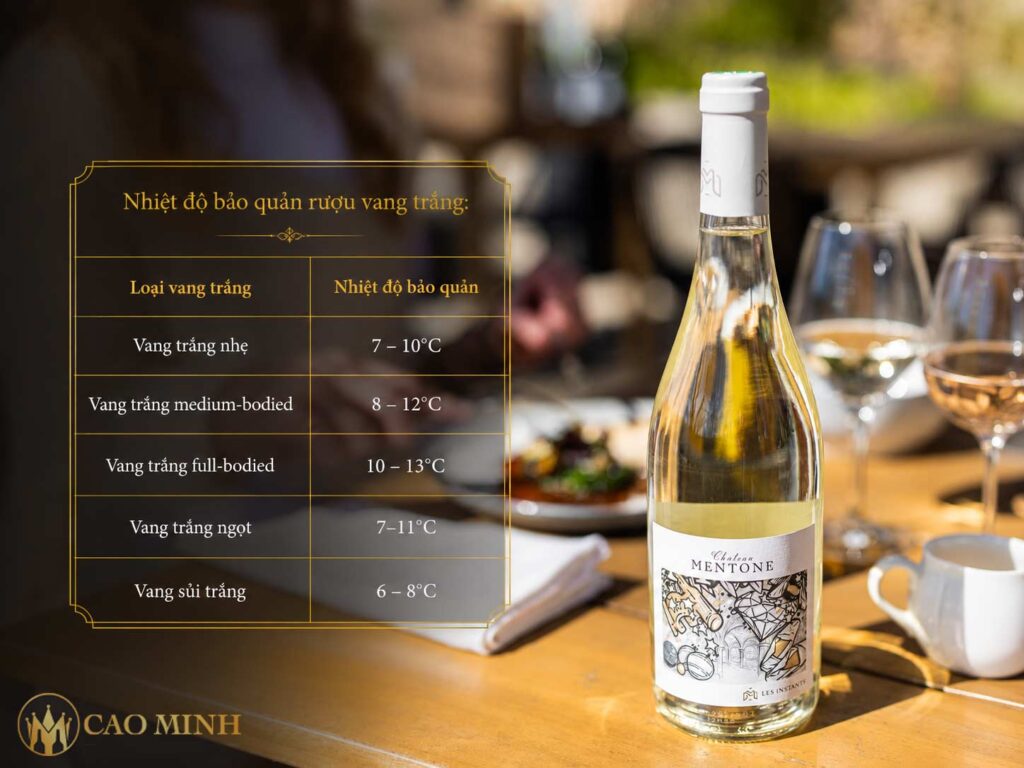 Nhiệt độ bảo quản rượu vang trắng dao động từ 8 – 12°C