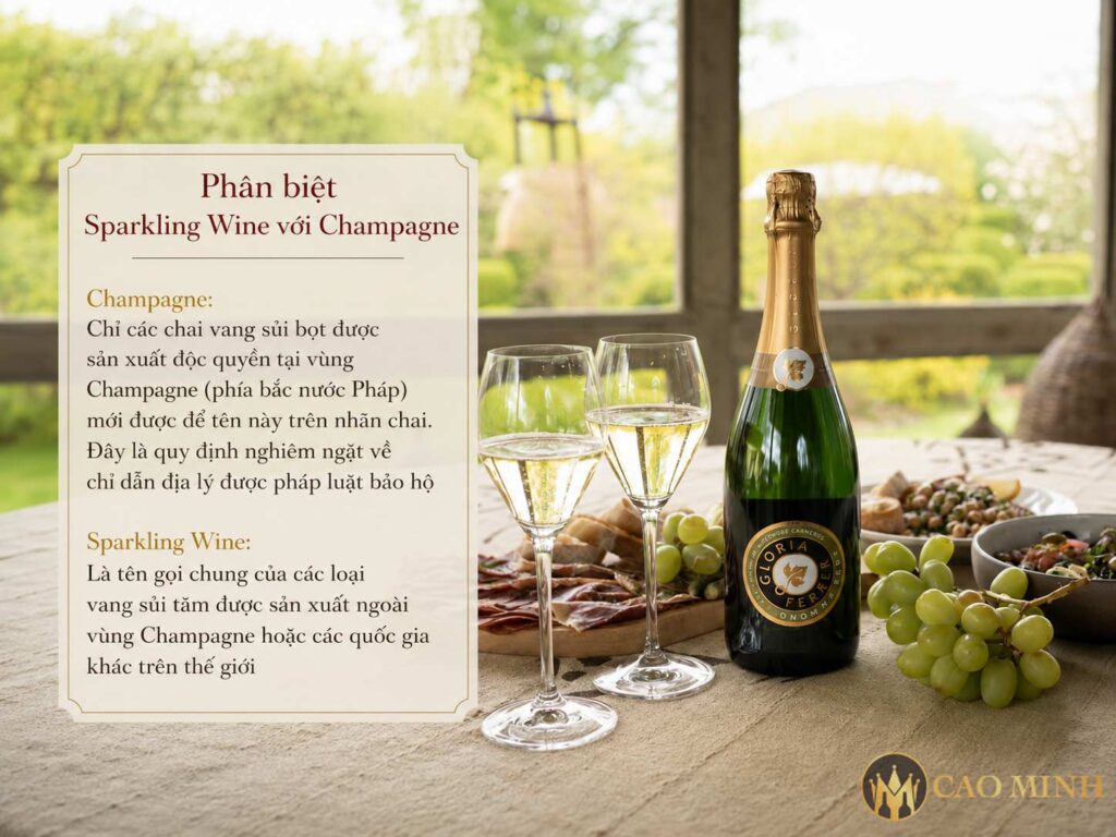 Phân biệt Sparkling Wine với Champagne
