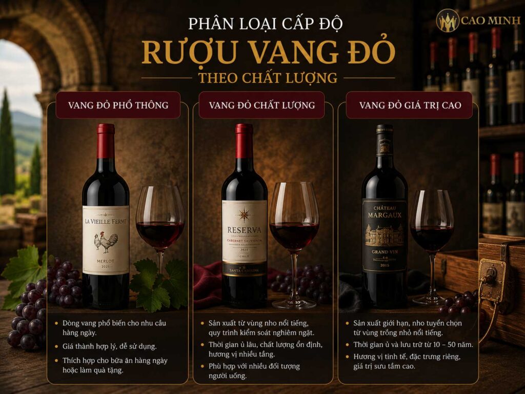 Phân loại các cấp độ rượu vang đỏ theo chất lượng